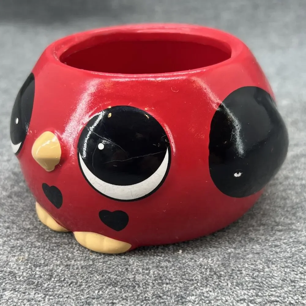 Succulent Planter Red Love Bird Big Eyes Rocket Farms Kitschy Cute Round Plants